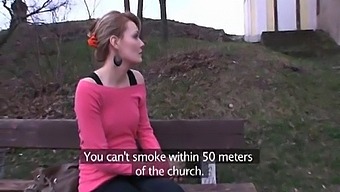 Meggie From Publicagent Indulges In Sexual Encounter For Money Near A Church