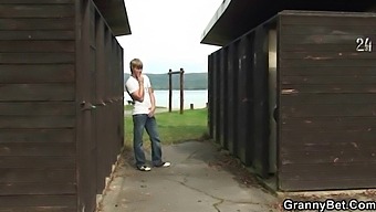 Old Man Pleasures His Mature Friend In Changing Room