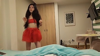 Stunning Woman In Red Attire Seeks Sexual Pleasure As A Holiday Present