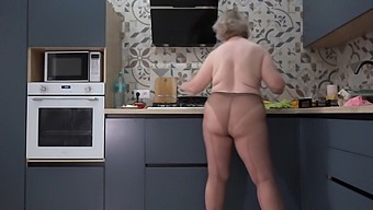 Which One Do You Crave For Breakfast, Me Or Omelette? Hot Milf In Kitchen Wearing Stockings